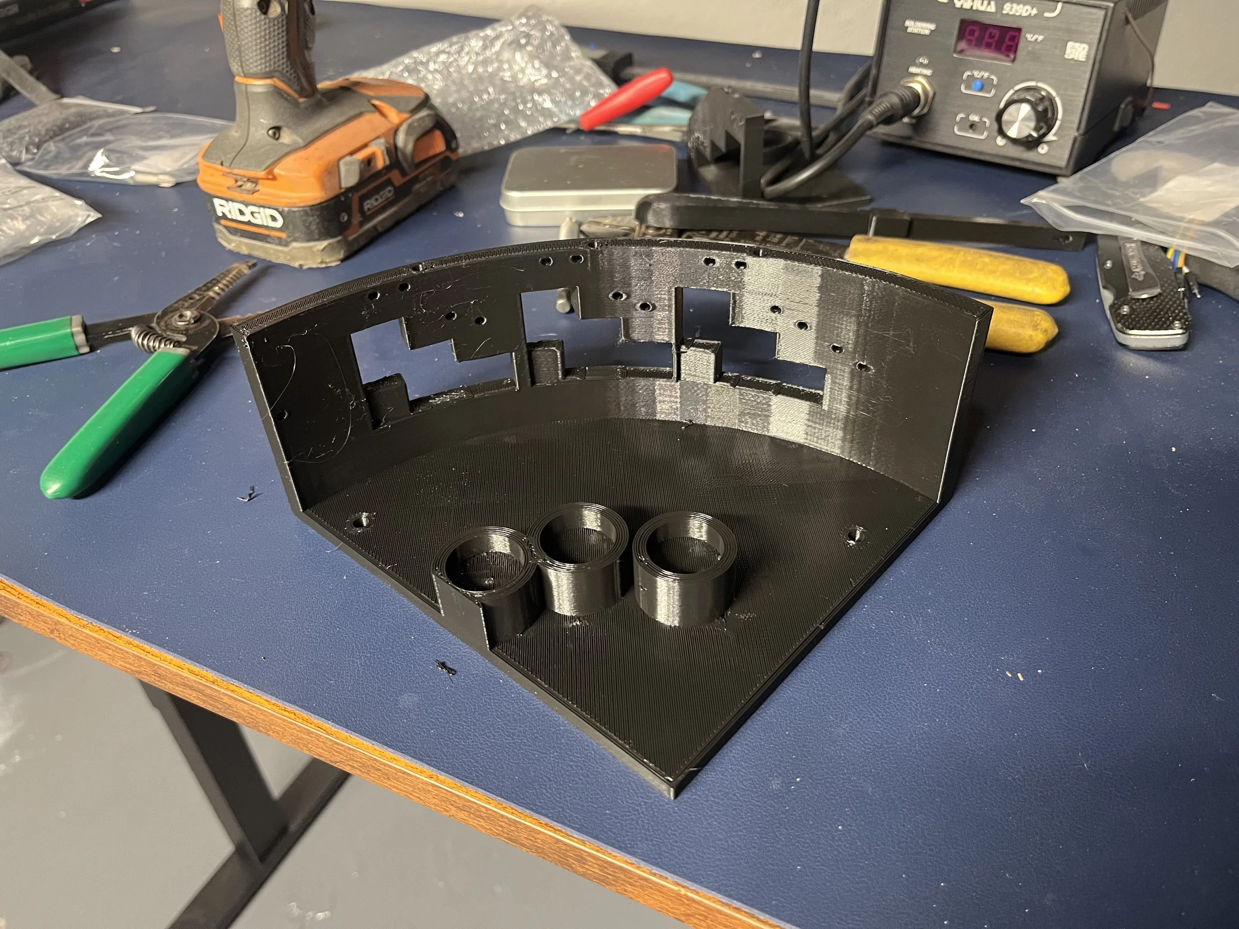 First test piece of the 3D-printed pedal box prototype for the OpenPedal system, used to evaluate fit and switch placement.